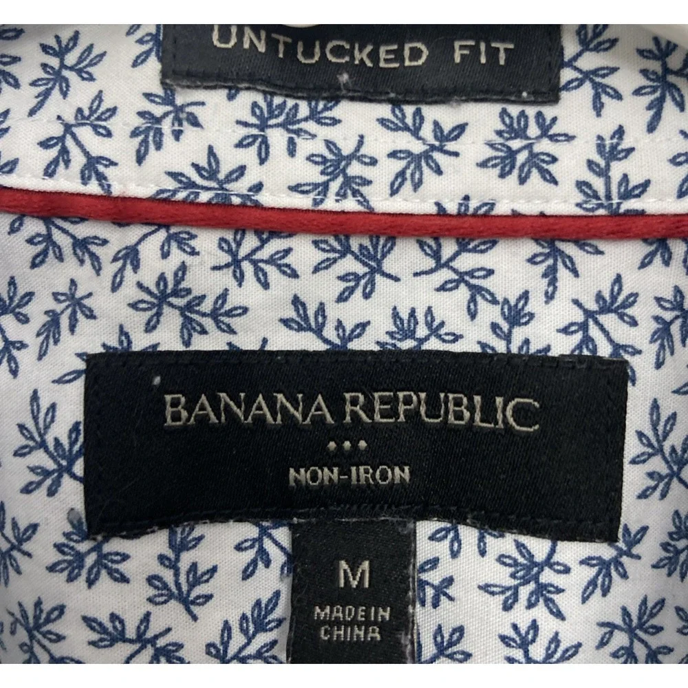 Banana Republic Men's L/S Button Up Shirt Sz M Untucked Fit Blue White Foliage